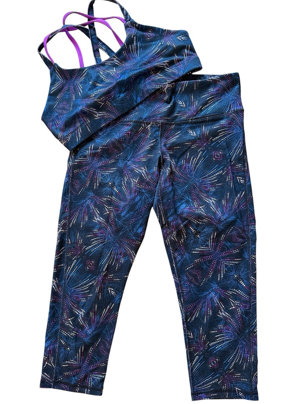 C9 BY CHAMPION ATHLETIC CAPRI LEGGINGS & SPORTS BRA BLACK FIREWORKS DESIGN MED